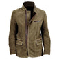 Men Vintage Stand Collar Suede Blazer Side Zip Fly Contrast Leather Webbing Medium Length Jacket Coats