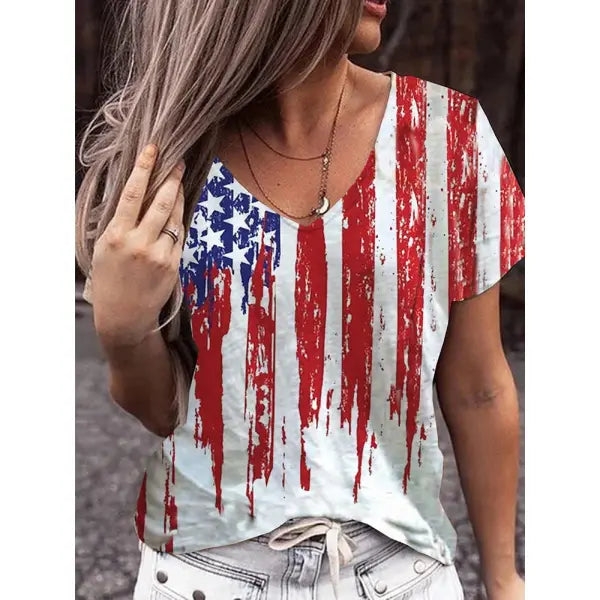 American Flag Print Women's V-Neck T-Shirt