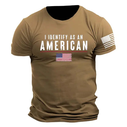 Men's Vintage I Identify As An American Patriotic Print Daily Short Sleeve Crew Neck T-Shirt