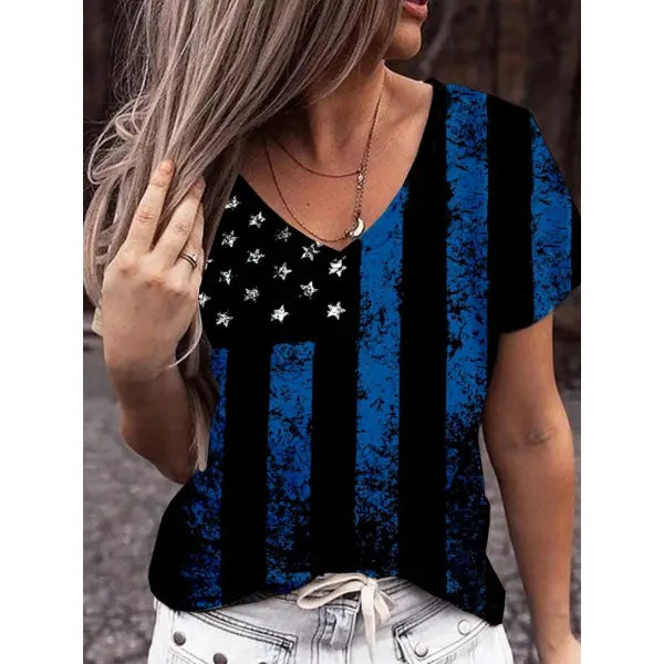 American Flag Print Women's V-Neck T-Shirt