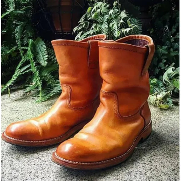 Western Vintage Square Head Soft Leather Boots