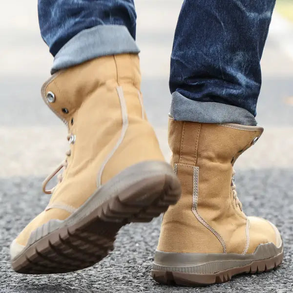 Men's Canvas Tactical Boots Mid-cut Breathable Outdoor Boot